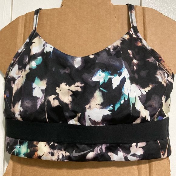 NIKE Indy Floral Dri Fit Black White Green Tan Sports Athletic Exercise Bra LRG - Picture 5 of 13